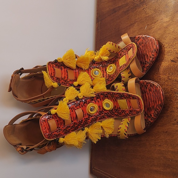 Kotur Guzel Bohemian Leather Snakeskin Stiletto Heels Size 10 Goddess Complex - Picture 7 of 16